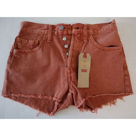 Levi's 501 (56327-0327) Women's Sz W26 Baked Clay Red Denim Cut-Off Shorts - Picture 1 of 8